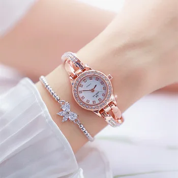 Женские наручные часы Платье Золотые часы Часы с кристаллами и бриллиантами Серебряные часы из нержавеющей стали Montre Femme Женские часы-браслеты