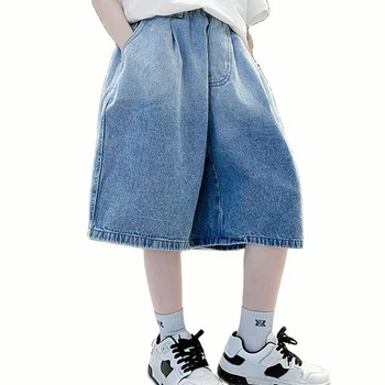 Короткие однотонные джинсы из денима для мальчиков, новейшие детские джинсы для мальчиков, повседневная детская одежда в стиле кэжуал 6 8 10 12 14