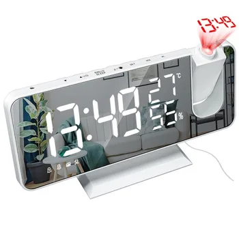 Светодиодный цифровой будильник, Радиопроекция с температурой и влажностью, Зеркальные часы, Многофункциональный Прикроватный дисплей времени, 3 цвета