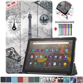 Трехстворчатый Чехол Для Всех Новых Fire HD 10 Plus Case 2021 11-го поколения Shell Для Kindle Fire HD 10 2021 Смарт-чехол для планшета из Искусственной Кожи + Ручка