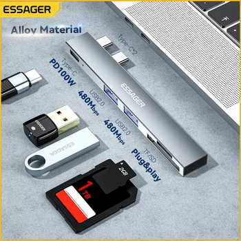 Essager USB C Концентратор Для Type C USB-Адаптер 5 в 1 Со Слотом для Чтения SD TF-карт Многофункциональный Расширитель Для MacBook Pro Air 2018 - 2022