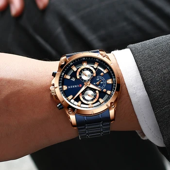 Curren Мужские часы 2020 Люксовый бренд Хронограф Мужские наручные часы Кварцевые Водонепроницаемые Большие часы для дайверов Мужские Золотые Relogio Masculino
