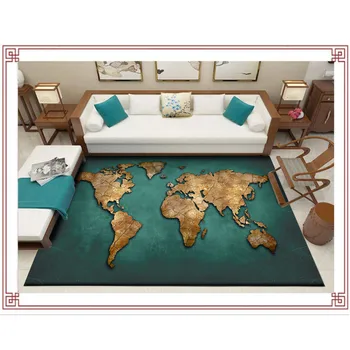 Модные ретро зеленые золотые ковры с картой мира для гостиной ковры для спальни коврик для пола в коридоре бархатный домашний ковер на заказ