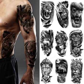 перевод воды татуировка наклейка животное король лев голова тигра розовый лес временные татуировки рукав руки сексуальный боди-арт мужчины женщины взрослые