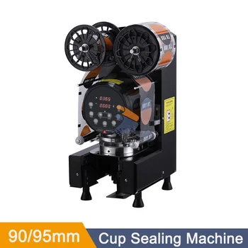 Коммерческая автоматическая машина для запечатывания чашек, модный стильный герметик для пластиковых чашек для чая с пузырьками калибра 90/95 мм с английской панелью