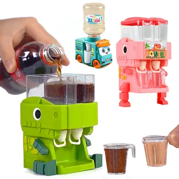 Детская Игрушка-динозавр с двойным диспенсером для воды с милым розовым, синим, холодным / теплым Фонтаном для питья соков, Имитирующая Кухонные Игрушки