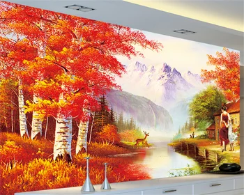 Обои на заказ, пейзаж красного леса, картина маслом, высококлассный фон для телевизора в гостиной, декоративная роспись стен, роспись из папье-маше