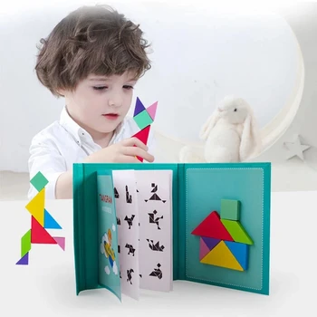 Магнитная 3D головоломка Jigsaw Tangram, игра Монтессори, обучающие настольные игры для рисования, игрушка в подарок для детей, дразнящая мозг,