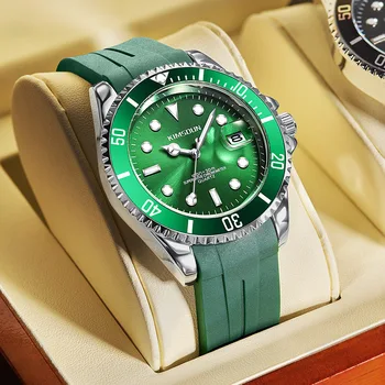Зеленые часы, силиконовые мужские часы, модные светящиеся водонепроницаемые кварцевые часы