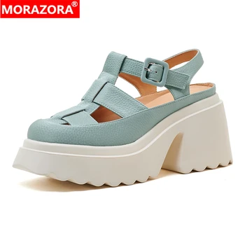 MORAZORA / 2023 Новая обувь из натуральной кожи, женские Босоножки, Повседневная обувь на высоком квадратном каблуке, женские модные босоножки на платформе