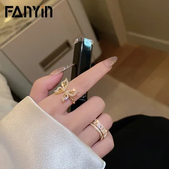 Открытое кольцо с бантиком FANYIN для женщин, новейшее выдалбливаемое сверло-вспышка, кольцо для указательного пальца, женское кольцо