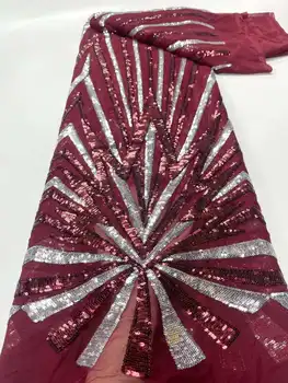 Новая Винно-красная Роскошная Африканская кружевная ткань с блестками 2023 Французская Сетчатая вышивка В Нигерийском стиле Свадебная вечеринка Золотая Линия Тюлевого кружева