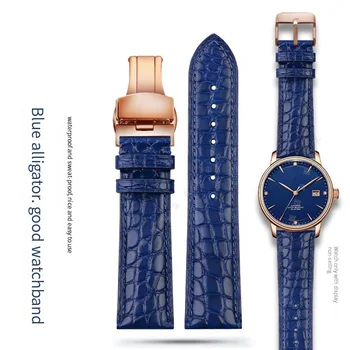 Синий Дизайн из крокодиловой кожи, Мягкий ремешок для часов из телячьей кожи, Кожаный ремешок для часов 16 мм, 18 мм, 20 мм, 22 мм, 24 мм, Браслет для мужчин, браслет на запястье