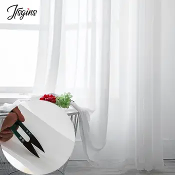 Современные белые тюлевые шторы из шифона для гостиной Прозрачная занавеска для спальни Балконное окно Дверные шторы Сплошной декор Cortina