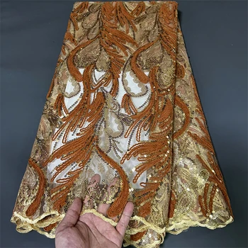 2023 Высококачественная Африканская Нигерийская Кружевная Ткань С Вышивкой Тюль Чистое Свадебное Платье Гипюр Блестки Для Шитья 5 ярдов