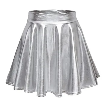 Женская модная повседневная блестящая металлическая расклешенная плиссированная мини-юбка трапециевидной формы, повседневная юбка в стиле диско, плиссированная короткая мини-юбка Faldas