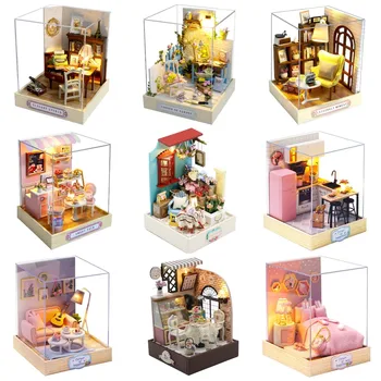 Сделай сам Деревянные кукольные домики Mini Casa Миниатюрные строительные наборы Магазин десертов Цветочная вилла Кукольный домик с мебелью Игрушка для взрослых Подарки