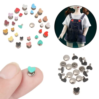 10шт Мини-грибных шипов, пуговицы, металлические пряжки в виде сердечка для куклы 