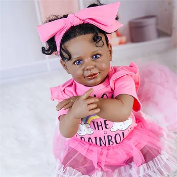 Boneca Bebe 22-дюймовая виниловая темнокожая афроамериканская игрушка для малышей в реальной жизни, черная реалистичная кукла-младенец