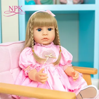 PK 55 см кукла-реборн принцесса для маленьких девочек, мягкий на ощупь силикон для всего тела, с распущенными волосами, Рождественский подарок, высококачественная кукла