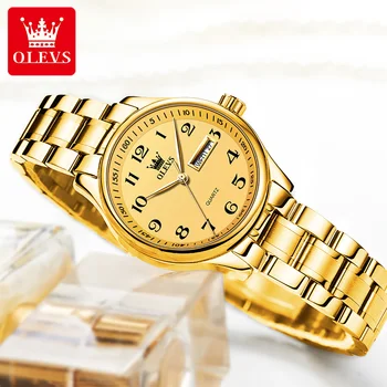 Лучшие женские наручные часы OLEVS, оригинальные роскошные женские часы, водонепроницаемые кварцевые часы из нержавеющей стали, трендовые женские наручные часы, золото