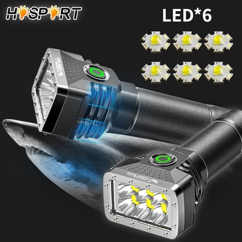 USB Перезаряжаемый 6LED фонарик, светодиодный фонарик высокой яркости, индикатор питания, аварийный мощный фонарь дальнего действия для наружного использования.