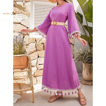 Элегантное Длинное Весенне-летнее платье SISHION Middle East VD3709, женские Праздничные платья с фиолетово-красными кисточками с длинным рукавом.