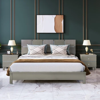 Спальные гарнитуры из 3 предметов цвета Шампанского и серебра, Двуспальная кровать + Тумбочка * 2, Легко монтируемые, для внутренней мебели для спальни