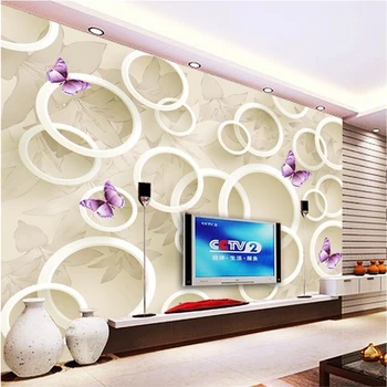 обои на заказ beibehang Lily Butterfly 3D stereo circle TV background, обои для стен 3 d,papel de parede para quarto