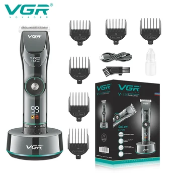 Машинка для стрижки волос VGR, регулируемый триммер для волос, беспроводная машинка для стрижки волос, электрическая парикмахерская, триммер со светодиодным дисплеем для мужчин с базой V-256