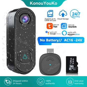 Проводной WiFi видеодомофон Tuya с камерой 1080P для защиты безопасности Дверной звонок домофон ИК ночного видения для Alexa Google Умный дом