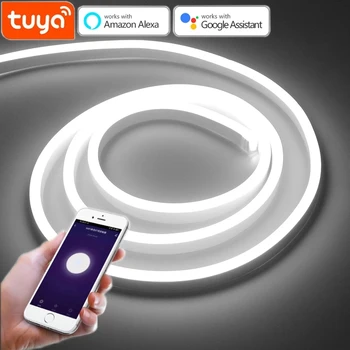 Wi-Fi неоновая светодиодная лента Tuya Smart Lamp с кнопочным переключателем APP Control светодиодные фонари Работают с Alexa Google Home