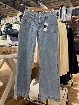 Женские повседневные прямые джинсы с низкой талией Американская мода Уличная одежда Широкие джинсовые брюки с карманами Женские Летние мешковатые брюки в стиле ретро