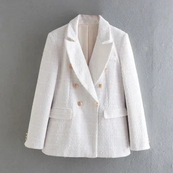 Женское пальто 2023, осенне-зимний текстурированный двубортный костюм, куртка, женская повседневная модная рабочая одежда
