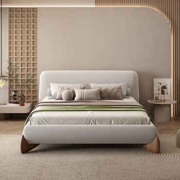 Кровать Silent wind lamb из ткани в итальянском стиле, очень простая кремовая спальня wind, простая легкая экстравагантная кровать на полу