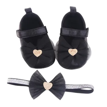 Обувь для новорожденных, обувь для малышей, для маленьких девочек с бантом, милые мягкие предходцы, первые ходунки, обувь принцессы, обувь с повязкой на голову