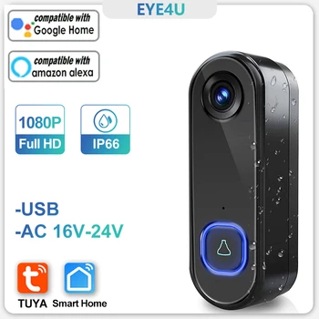 Видеодомофон TUYA WIFI 1080P HD Наружный телефон Дверной звонок Камера безопасности видеодомофон ИК Ночного видения AC USB Питание Умный дом