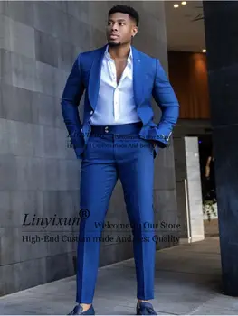 Модные синие мужские костюмы Slim Fit, 2 предмета, Свадебная официальная одежда для жениха Terno Masculino, Мужская одежда на заказ, блейзеры