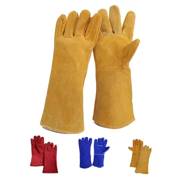 Высококачественные 14-дюймовые кожаные сварочные перчатки, термостойкие, устойчивые к порезам Рабочие перчатки из воловьей кожи для защиты рук при сварке