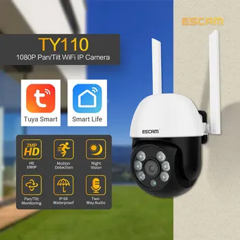 ESCAM TY110 2MP 1080P Tuya Smart Life Полноцветная Беспроводная PTZ IP-Камера Ночного Видения Tuya Smart Life Наружный Монитор Обнаружения Движения с Искусственным Интеллектом Гуманоида