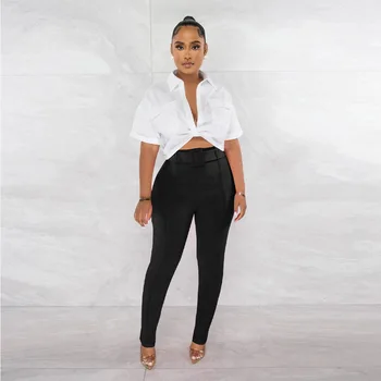 Felyn 2023, высококачественный женский комплект известного бренда из 2 предметов, однотонная блузка и длинные брюки, летняя повседневная одежда