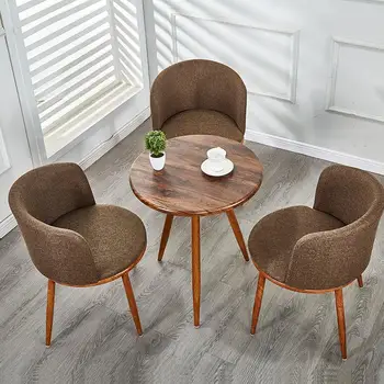 Стулья для столовой Обеденный стол в скандинавском стиле со стульями Комплект мебели из хлопка и льна цельного дерева Гостиничная кухня Ресторанный стул