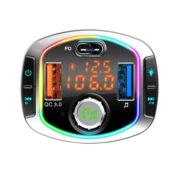 Беспроводной Bluetooth 5,0 FM-Передатчик Автомобильный Комплект MP3 Музыкальный Плеер Аудиоприемник Громкой Связи PD/QC3.0 Быстрая Зарядка При Рассеянном Освещении