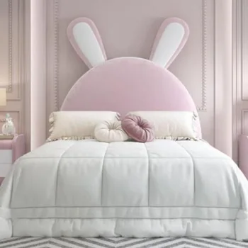 Современная розовая бархатная кровать для девочек, кровать принцессы, веб-знаменитость, трель с заячьими ушками, легкая роскошная детская кровать