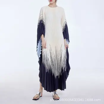 Miyake Плиссированное летнее платье с укороченным рукавом с градиентным принтом, внешняя торговля, Взрывная Свободная женская одежда