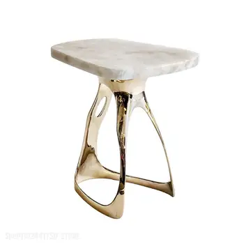 Дизайнерский мраморный журнальный столик в скандинавском стиле, Металлический простой модный диван для гостиной, креативный приставной столик, угловой столик