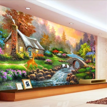 Пользовательские обои 3d фотообои papel de parede мост водная семья пейзаж сказочной страны картина маслом ТВ фон обои