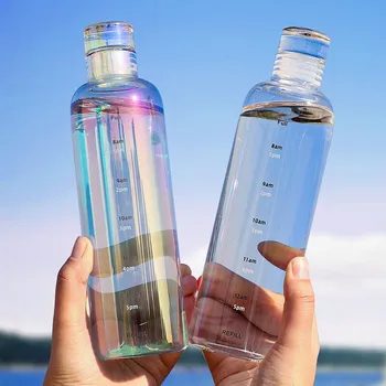 Прозрачная стеклянная бутылка для девочки, милая модная бутылка для воды из прозрачного стекла с отметкой времени, дорожная чашка без BPA 500 мл 750 мл