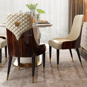 Индивидуальные Роскошные Кожаные Обеденные стулья Современный минималистичный Ресторанный стул Мебель для столовой Стул для отдыха с деревянной спинкой
