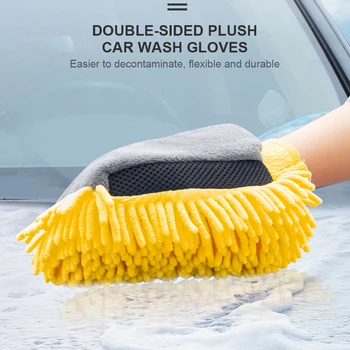 Горячая распродажа 2 в 1 Перчатка для мытья автомобиля из ультратонкого волокна Синель, микрофибра, мягкая сетчатая подложка без царапин для мытья и чистки автомобилей